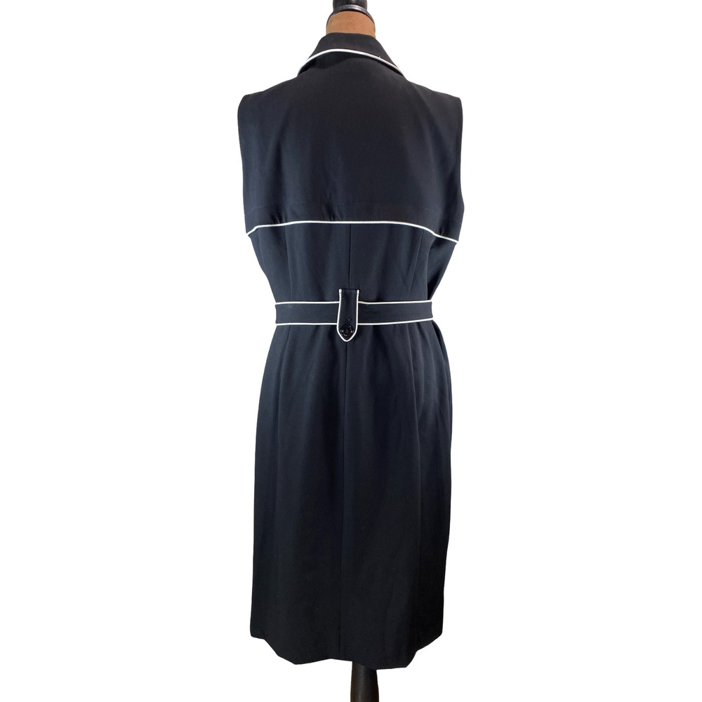 Calvin Klein Black White Piping Double Breasted Trench Dress Sleeveless Midi 12 - Picture 2 of 11